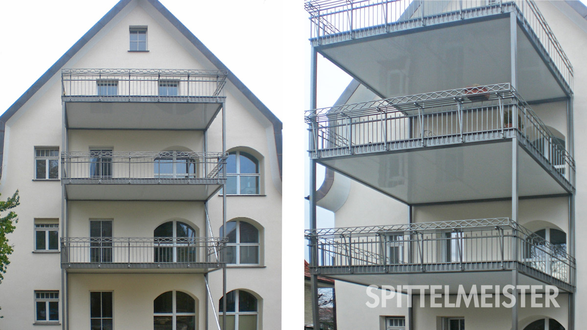 Backnang Balkone aus Stahl am Denkmal nachträgliche Balkonmontage. Jugendstil