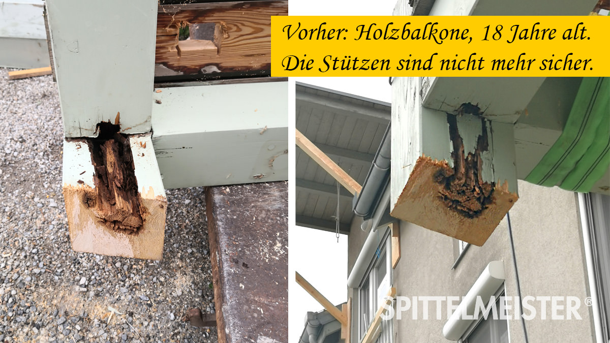 Holzbalkon sanieren, Holz Stützen sind verfault