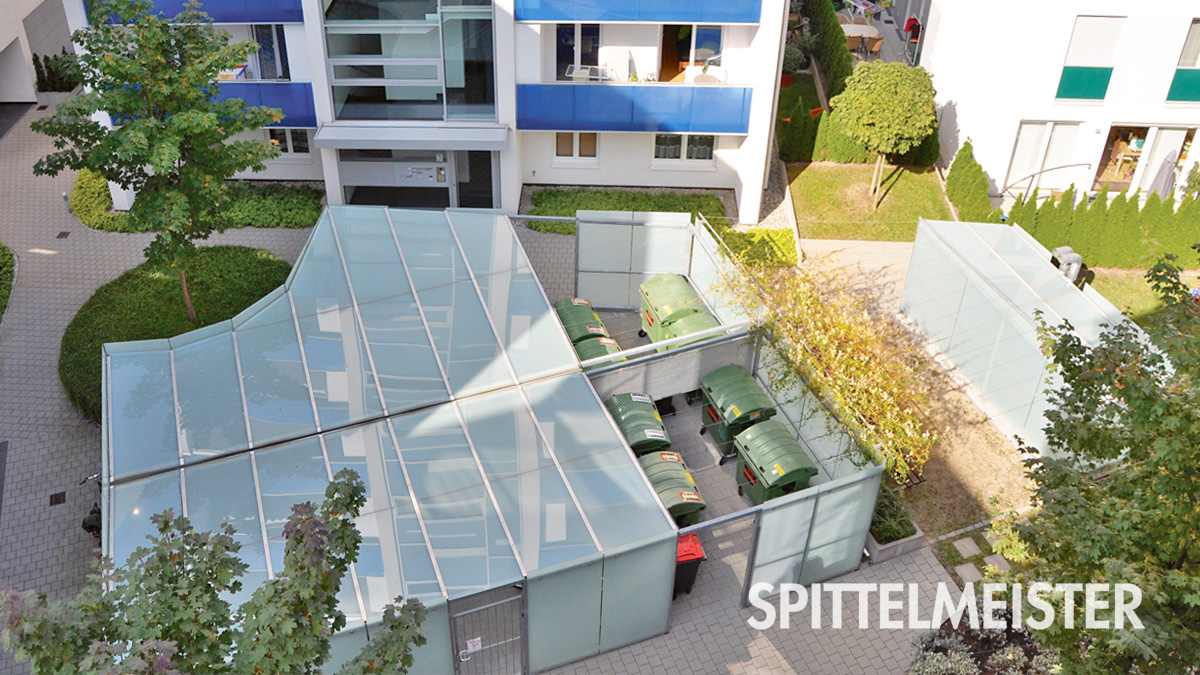 Müllabstellplatz aus Glas vom Metallbauer Spittelmeister