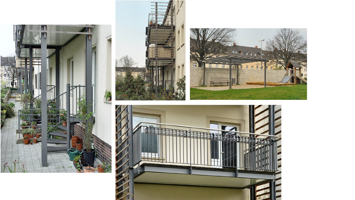 Balkone mit Treppe aus Stahl in Braunschweig Luisenhof